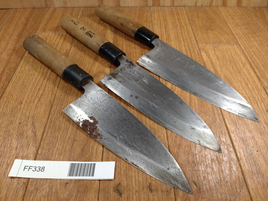 Japanese Chef's Kitchen Knife Set 3 Piece DEBA Vintage from Japan HOCHO FF338