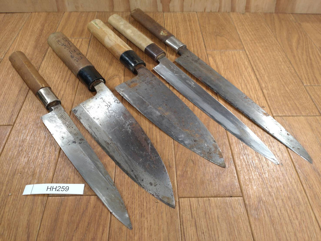 Japanese Chef's Kitchen Knife Set 5 Piece YANAGIBA DEBA Vintage from Japan HOCHO HH259