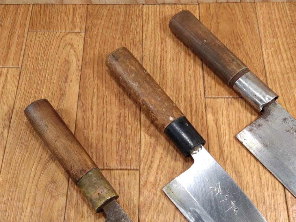 Japanese Chef's Kitchen Knife Set 3 Piece Deba Vintage from Japan HOCHO PA603
