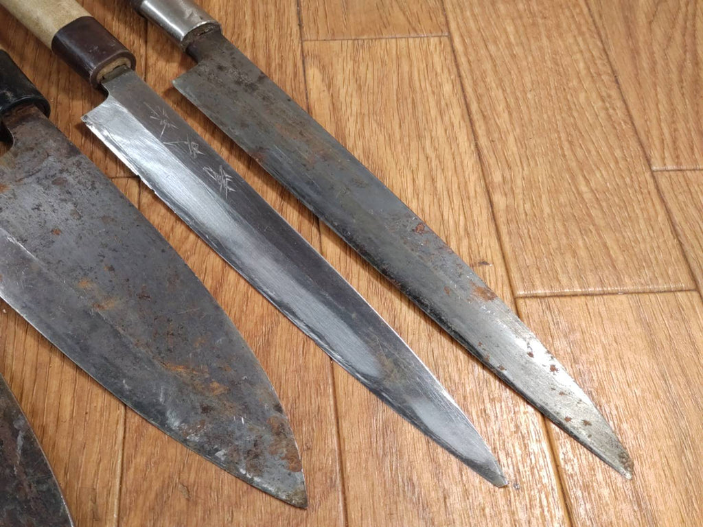 Japanese Chef's Kitchen Knife Set 5 Piece YANAGIBA DEBA Vintage from Japan HOCHO HH259