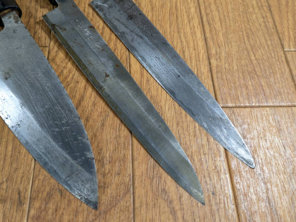 Japanese Chef's Kitchen Knife Set 5 Piece YANAGIBA DEBA Vintage from Japan HOCHO JJ648