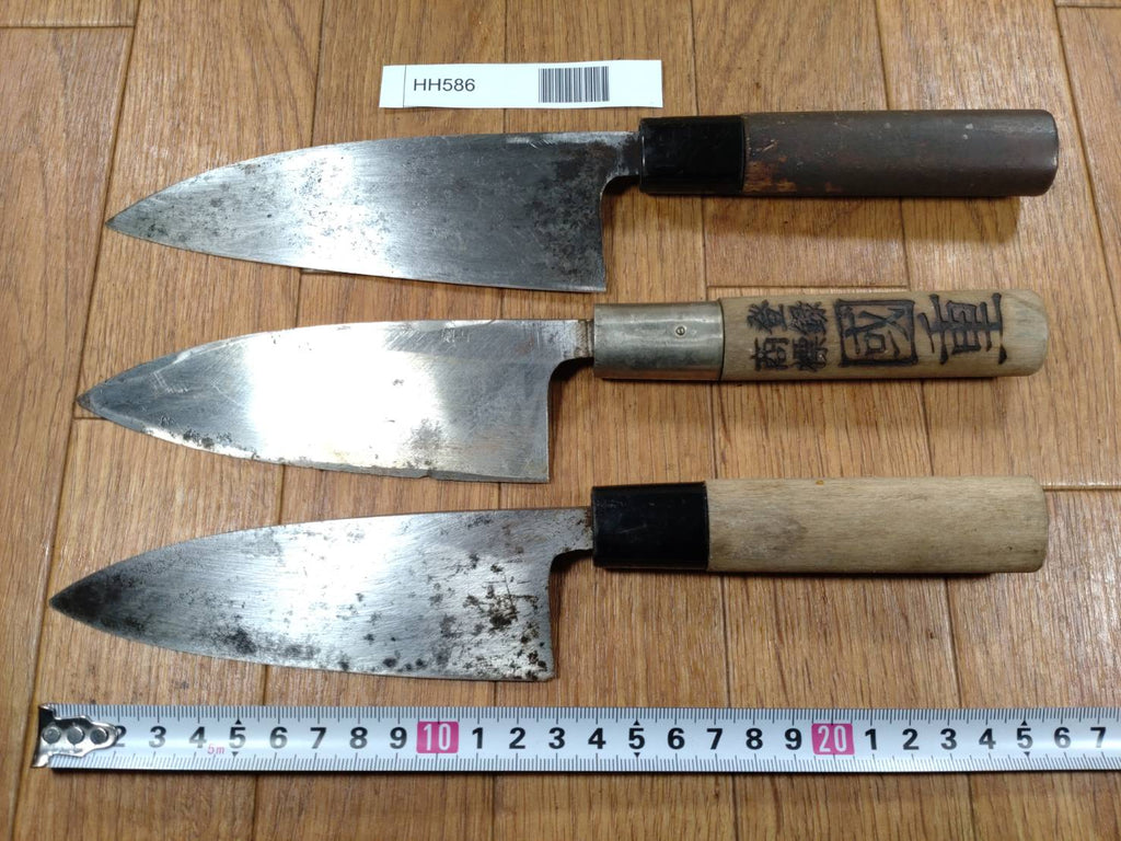 Japanese Chef's Kitchen Knife Set 3 Piece DEBA Vintage from Japan HOCHO HH586