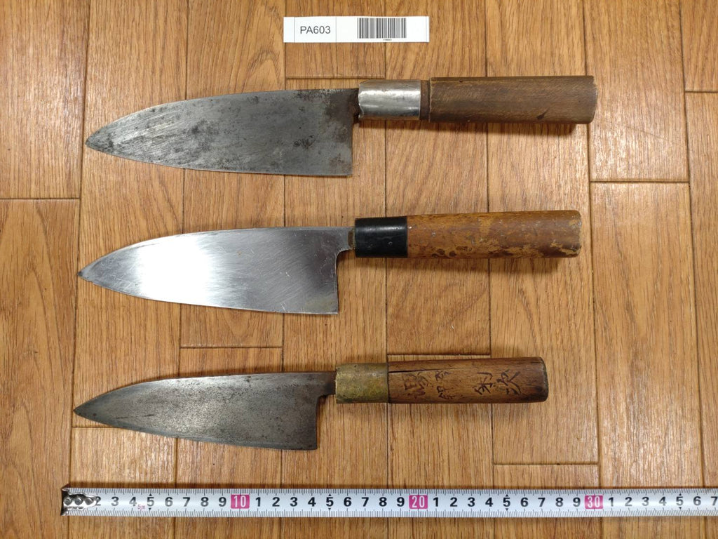 Japanese Chef's Kitchen Knife Set 3 Piece Deba Vintage from Japan HOCHO PA603