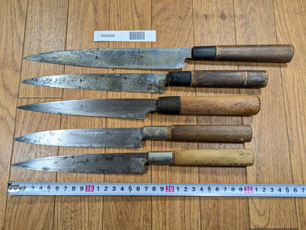 Japanese Chef's Kitchen Knife Set 5 Piece YANAGIBA DEBA Vintage from Japan HOCHO BB898