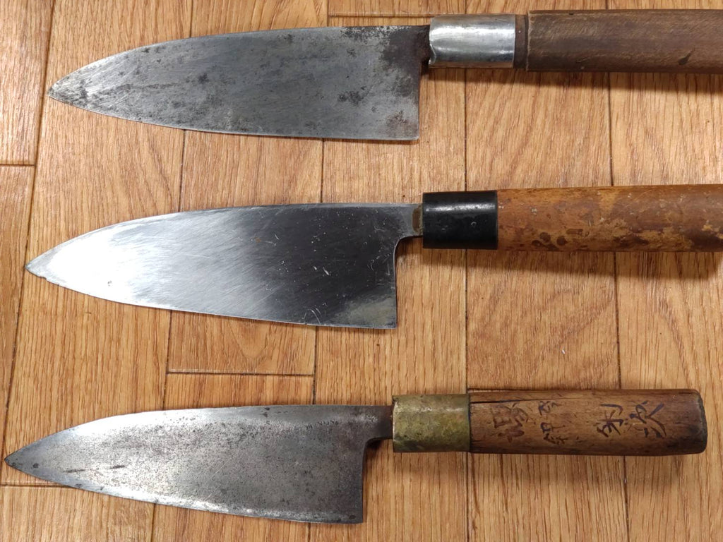 Japanese Chef's Kitchen Knife Set 3 Piece Deba Vintage from Japan HOCHO PA603