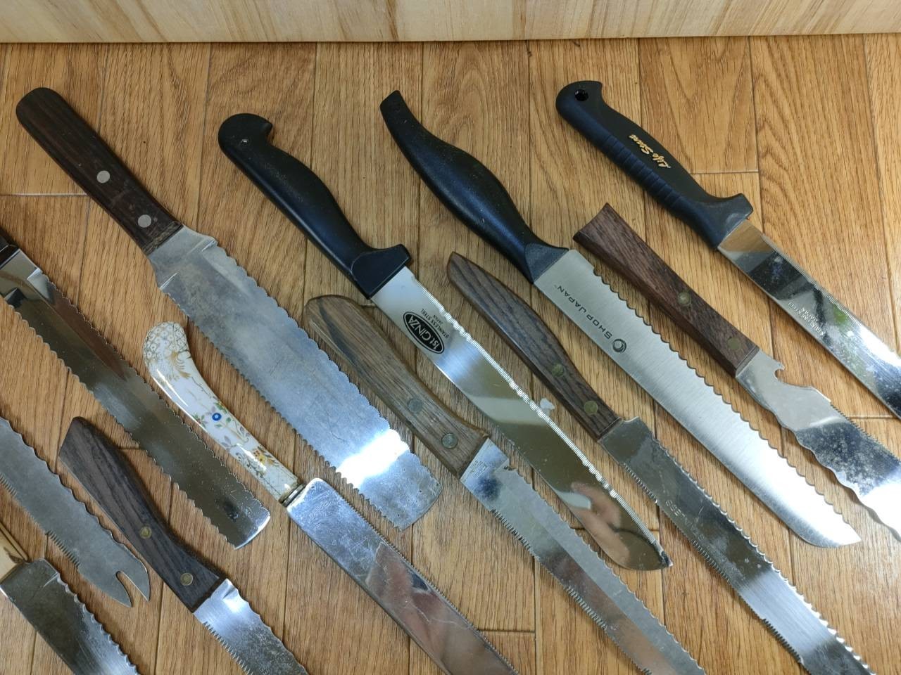 Damaged Lot of Japanese Chef's Kitchen Knives hocho Bread set from Japan UU785