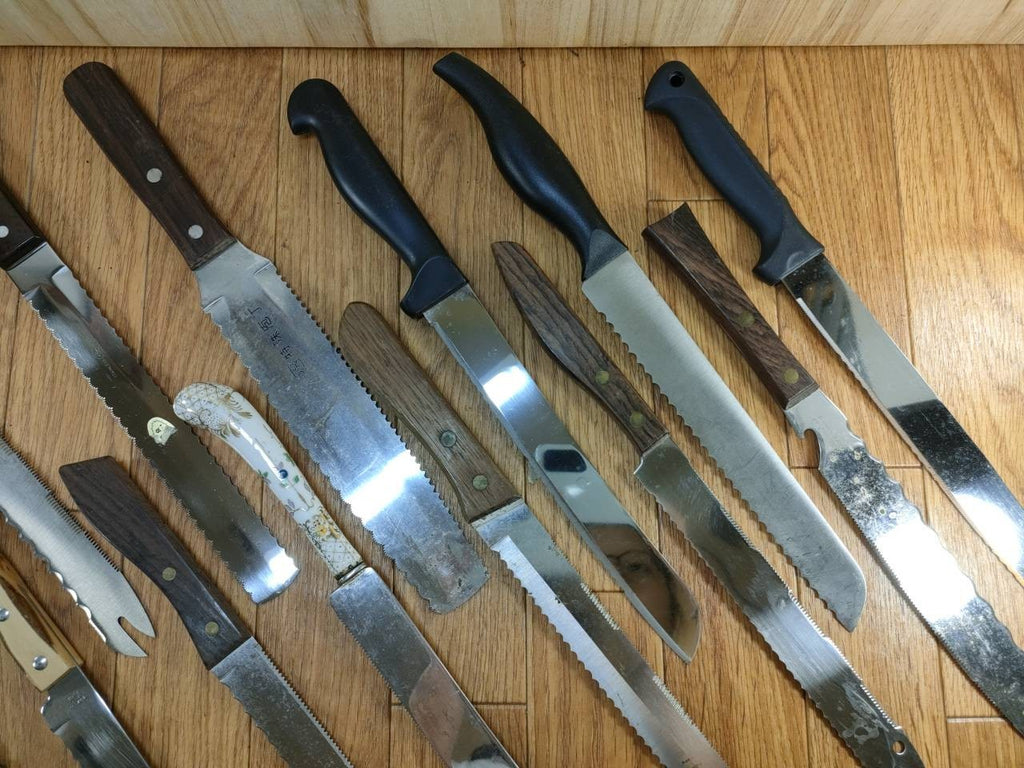 Damaged Lot of Japanese Chef's Kitchen Knives hocho Bread set from Japan UU785