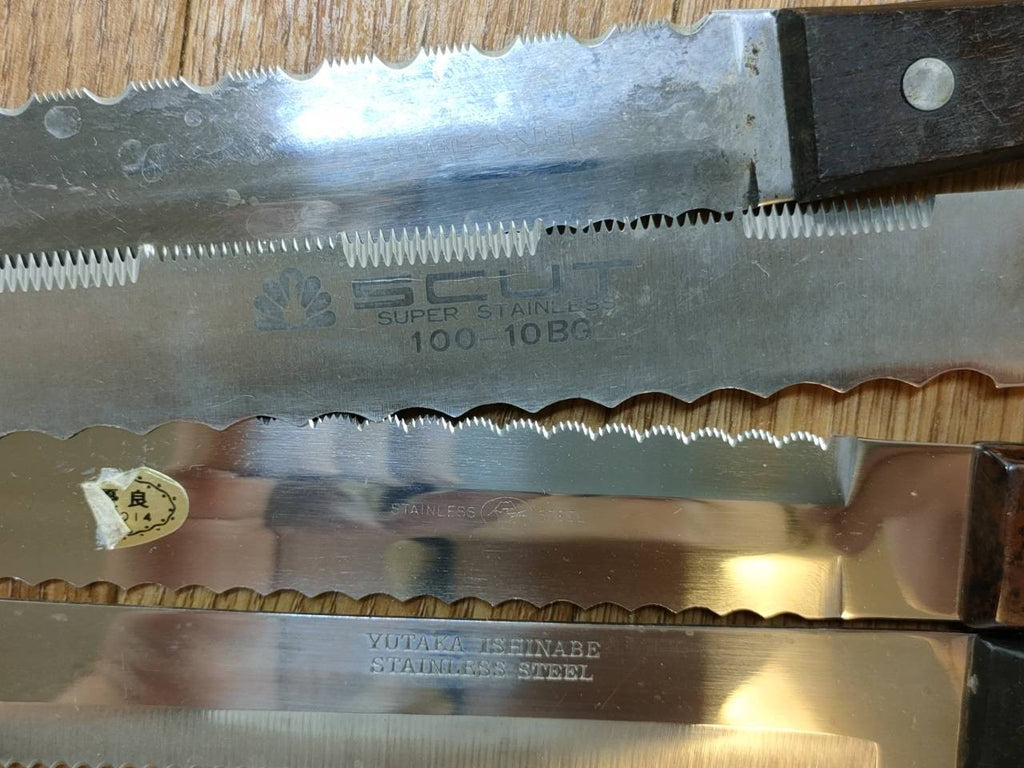 Damaged Lot of Japanese Chef's Kitchen Knives hocho Bread set from Japan UU785