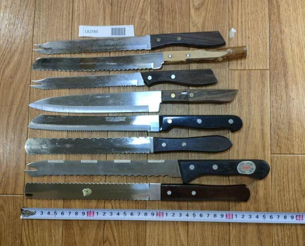 Damaged Lot of Japanese Chef's Kitchen Knives hocho Bread set from Japan UU785